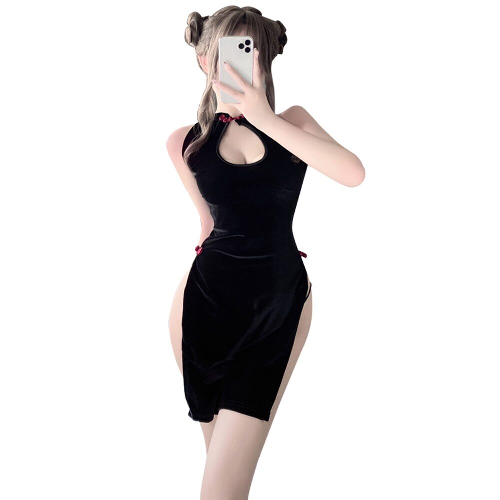 6291 Chinese Cheongsam Lingerie Retro Print Dress Sexy Anime Cosplay